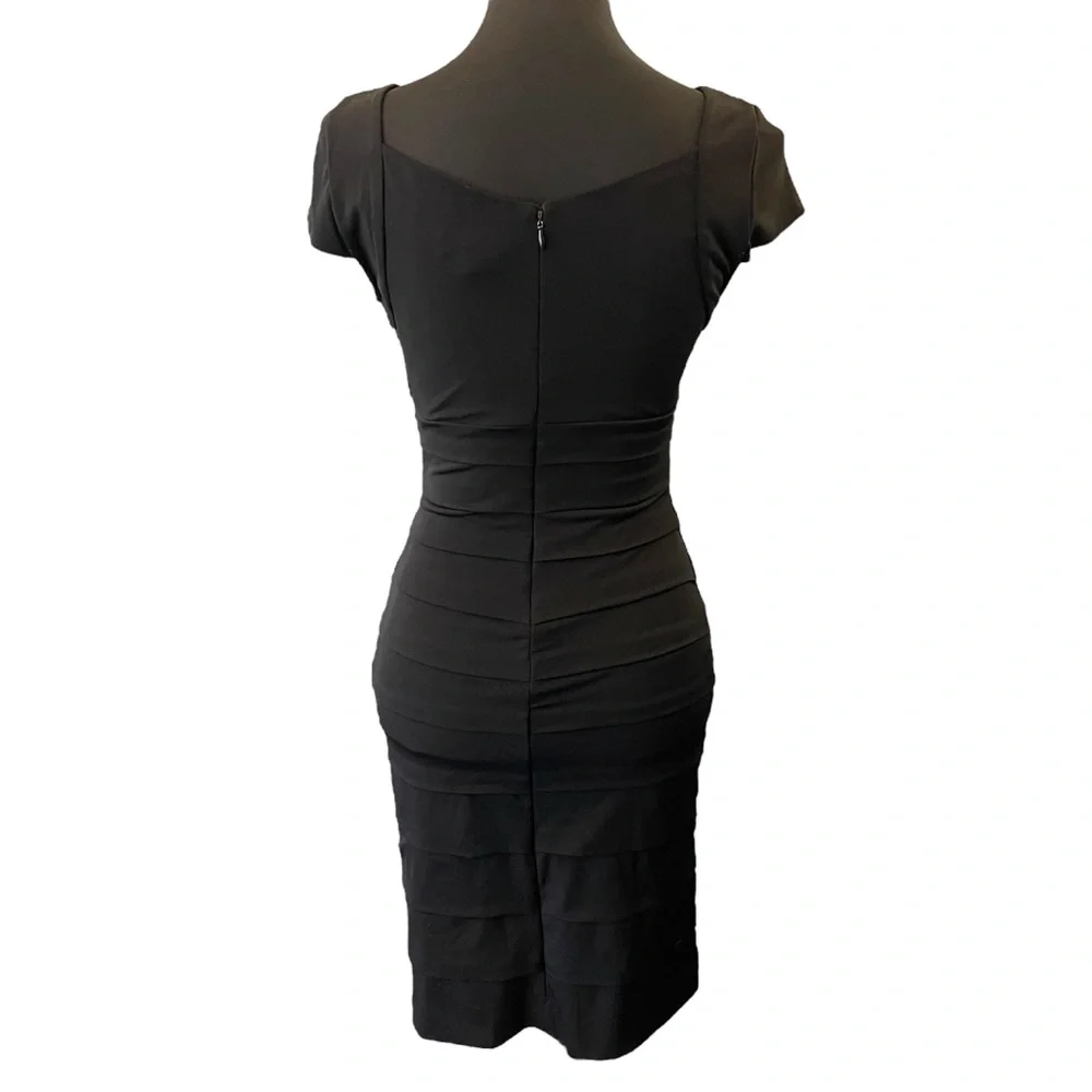 WHBM Black Cap Sleeve Sweetheart Neck Layered Bodycon Mini Dress (4) - Picture 7 of 13